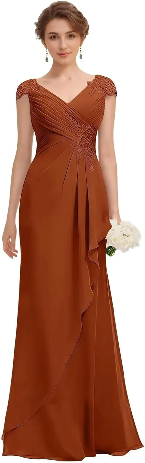 Mother of The Bride Dresses Lace Mermaid Formal Evening Dress Pleated Chiffon Formal Dress Cap Sleeves