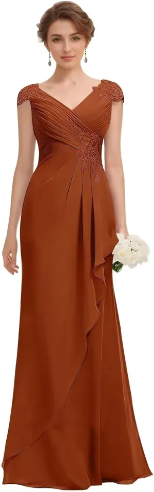Mother of The Bride Dresses Lace Mermaid Formal Evening Dress Pleated Chiffon Formal Dress Cap Sleeves