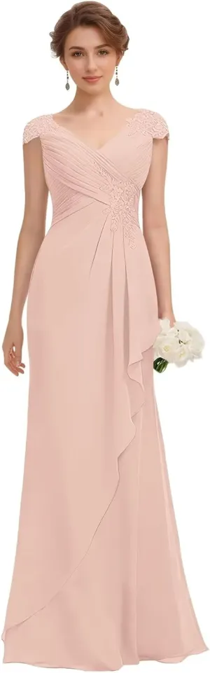 Mother of The Bride Dresses Lace Mermaid Formal Evening Dress Pleated Chiffon Formal Dress Cap Sleeves