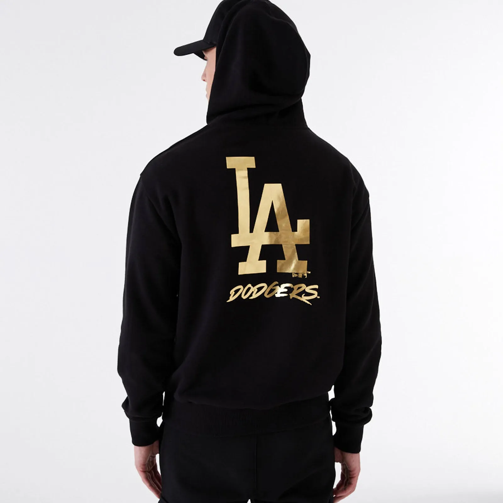 New Era Mens Los Angeles Dodgers MLB Oversized Team Logo Hoodie - Black/Gold