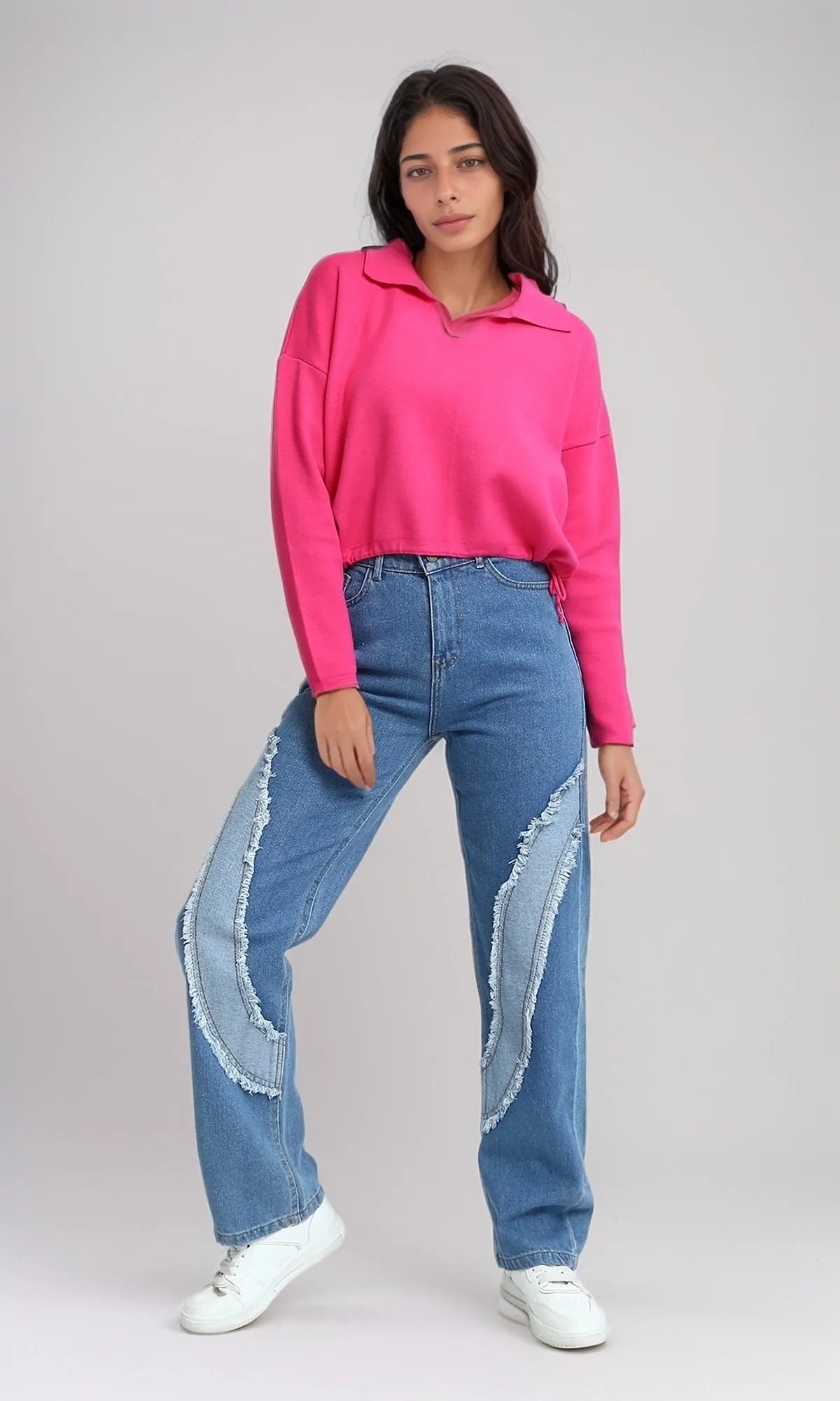 O199315 - Comfy Straight Leg Jeans with Front Distressed - Light Blue