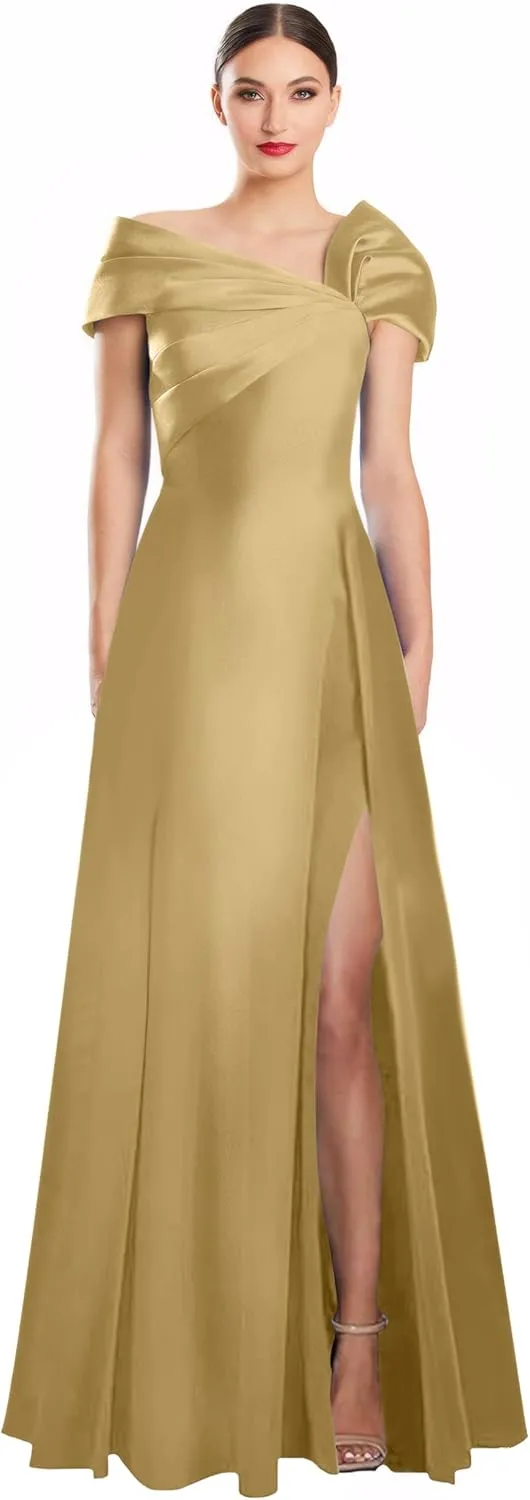 Off Shoulder Satin Formal Dresses Long A Line Evening Party Prom Dresses for Women EA002