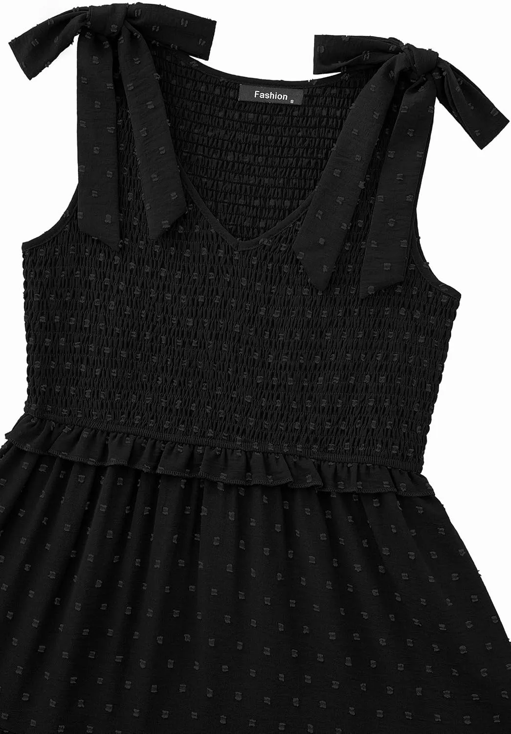 Okiwam Womens Summer Dresses 2025 Spring V Neck Sleeveless Tie Strap Maxi Beach Sundresses Boho Swiss Dot Wedding Guest Dress