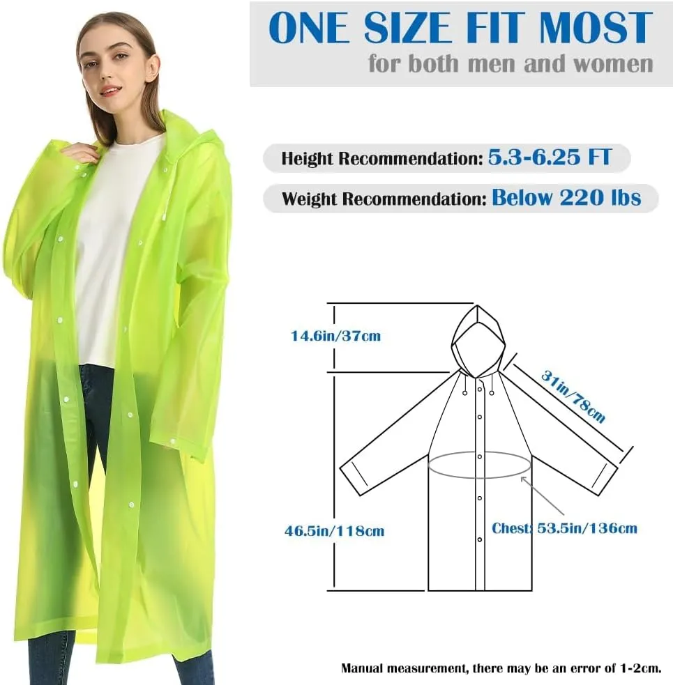 Opret 2 Pack Raincoats for Adults Reusable, EVA Rain Ponchos Lightweight Rain Coat Waterproof Rain Gear for Men and Women