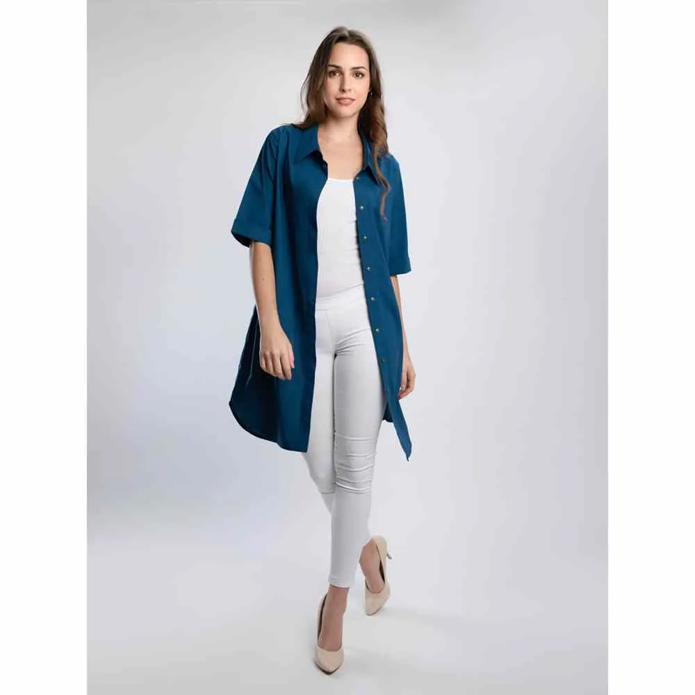 Pallavi Swadi Cobalt Blue Relaxed Button Down Shirt Dress