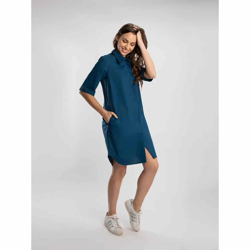 Pallavi Swadi Cobalt Blue Relaxed Button Down Shirt Dress
