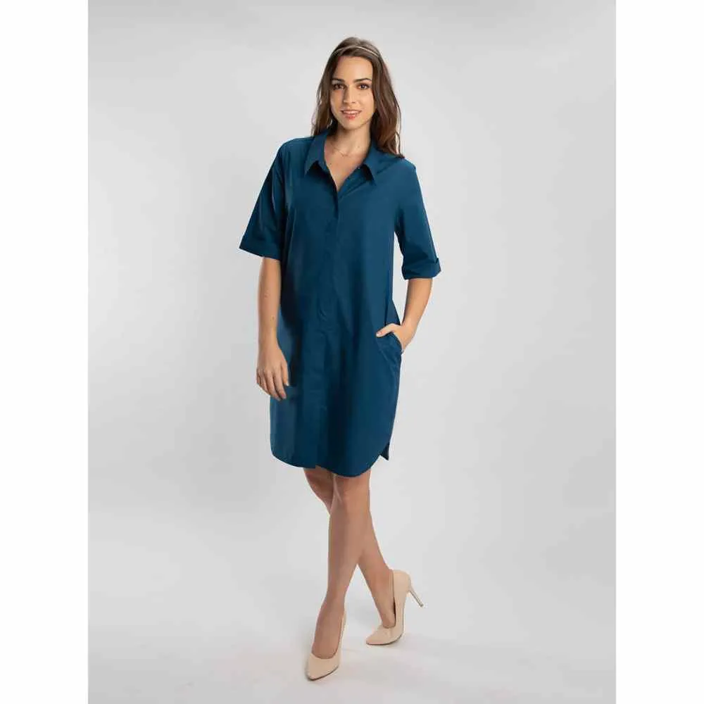 Pallavi Swadi Cobalt Blue Relaxed Button Down Shirt Dress