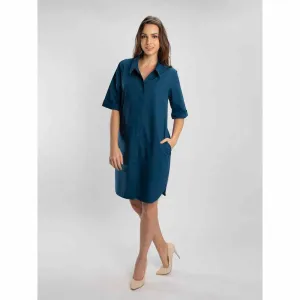 Pallavi Swadi Cobalt Blue Relaxed Button Down Shirt Dress
