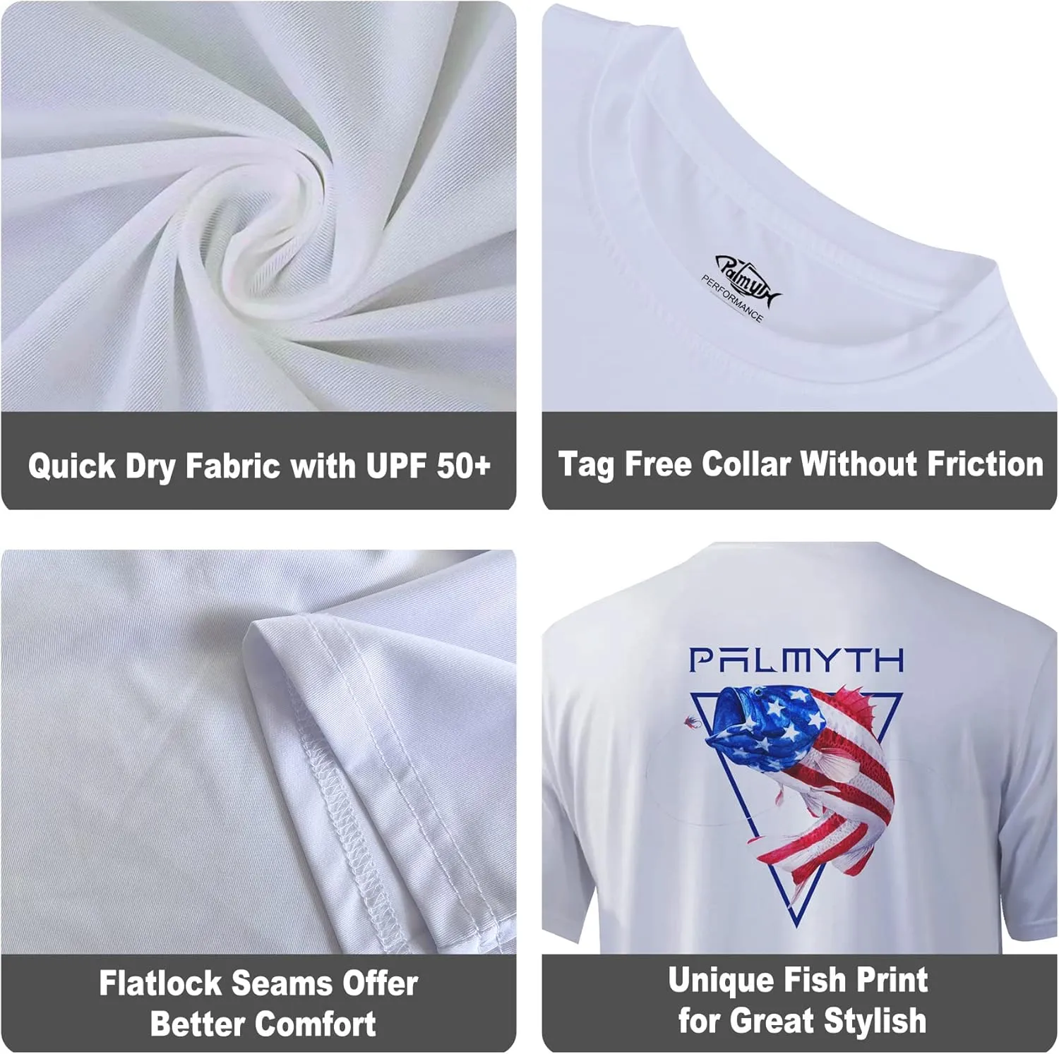 Palmyth Men's Fishing Shirt Short Sleeve Sun Protection UV UPF 50  SPF T-Shirt