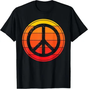 Peace Sign Vintage Sunset colors Retro Hippie Freedom gift T-Shirt