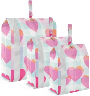 Peach Hearts Plaids Little Fresh 3 Set Packing Travel Organizer Foldable Garment Bag Closet Storage Organizer For Luggage Bedroom Storage