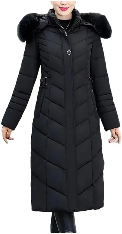 Pegsmio Women Winter Jacket Parkas Hooded Warm Long Thick Cotton Padded Coat Mom Outwear