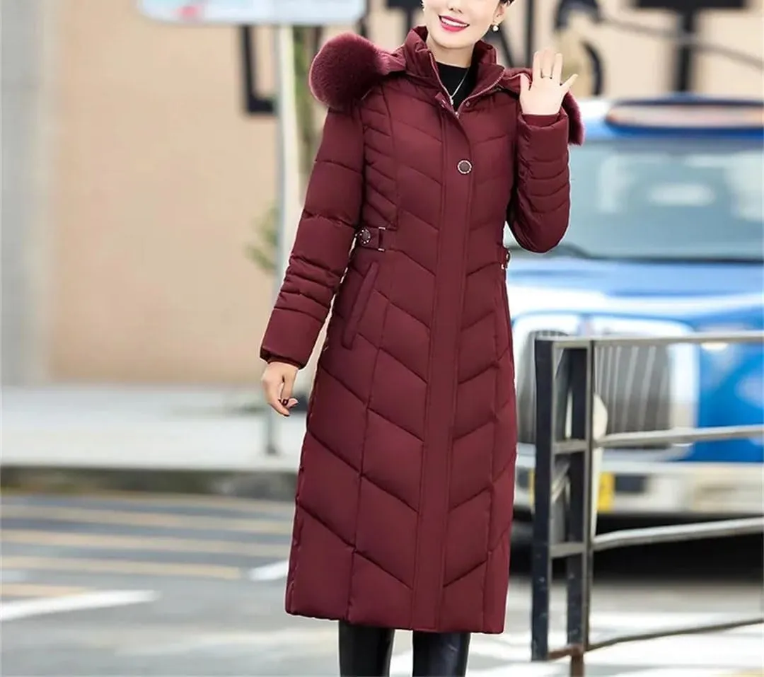 Pegsmio Women Winter Jacket Parkas Hooded Warm Long Thick Cotton Padded Coat Mom Outwear
