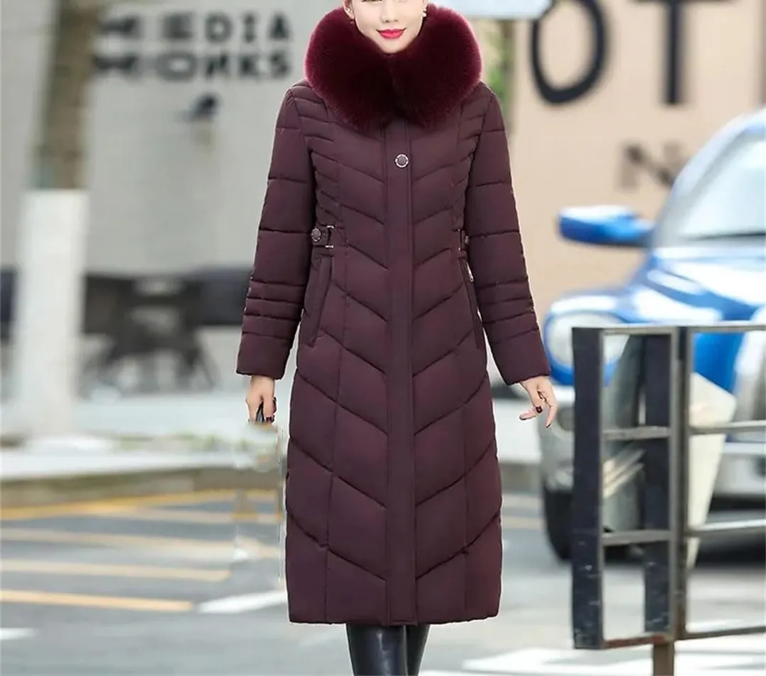 Pegsmio Women Winter Jacket Parkas Hooded Warm Long Thick Cotton Padded Coat Mom Outwear