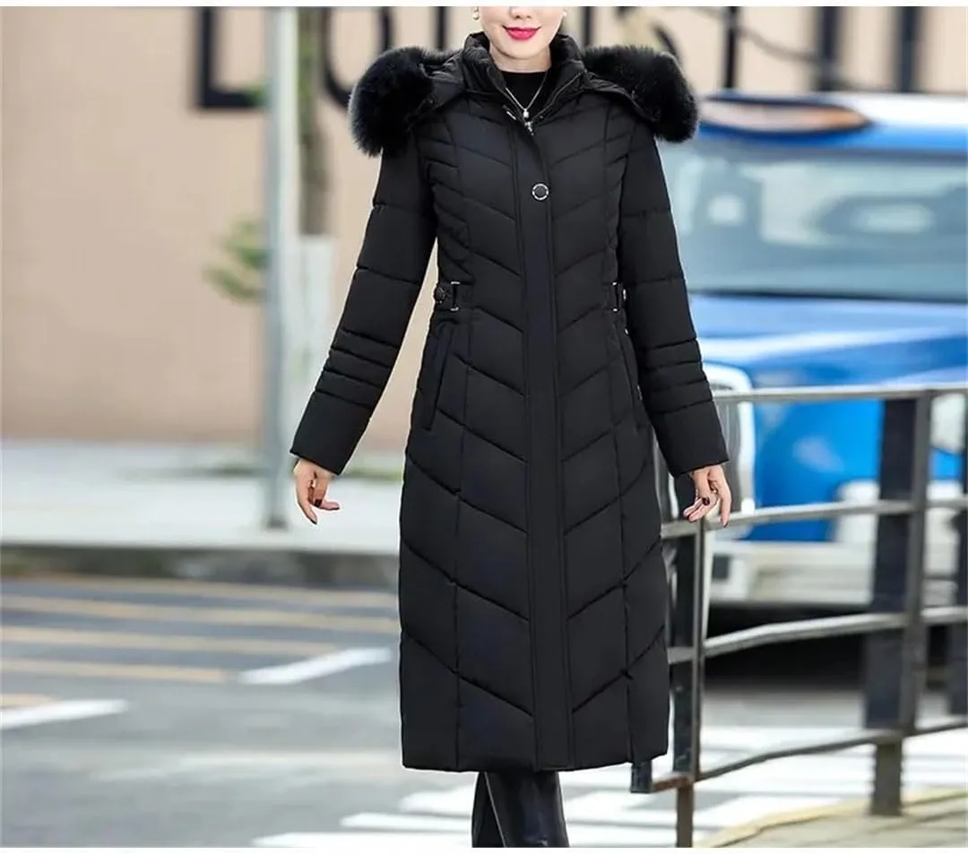Pegsmio Women Winter Jacket Parkas Hooded Warm Long Thick Cotton Padded Coat Mom Outwear
