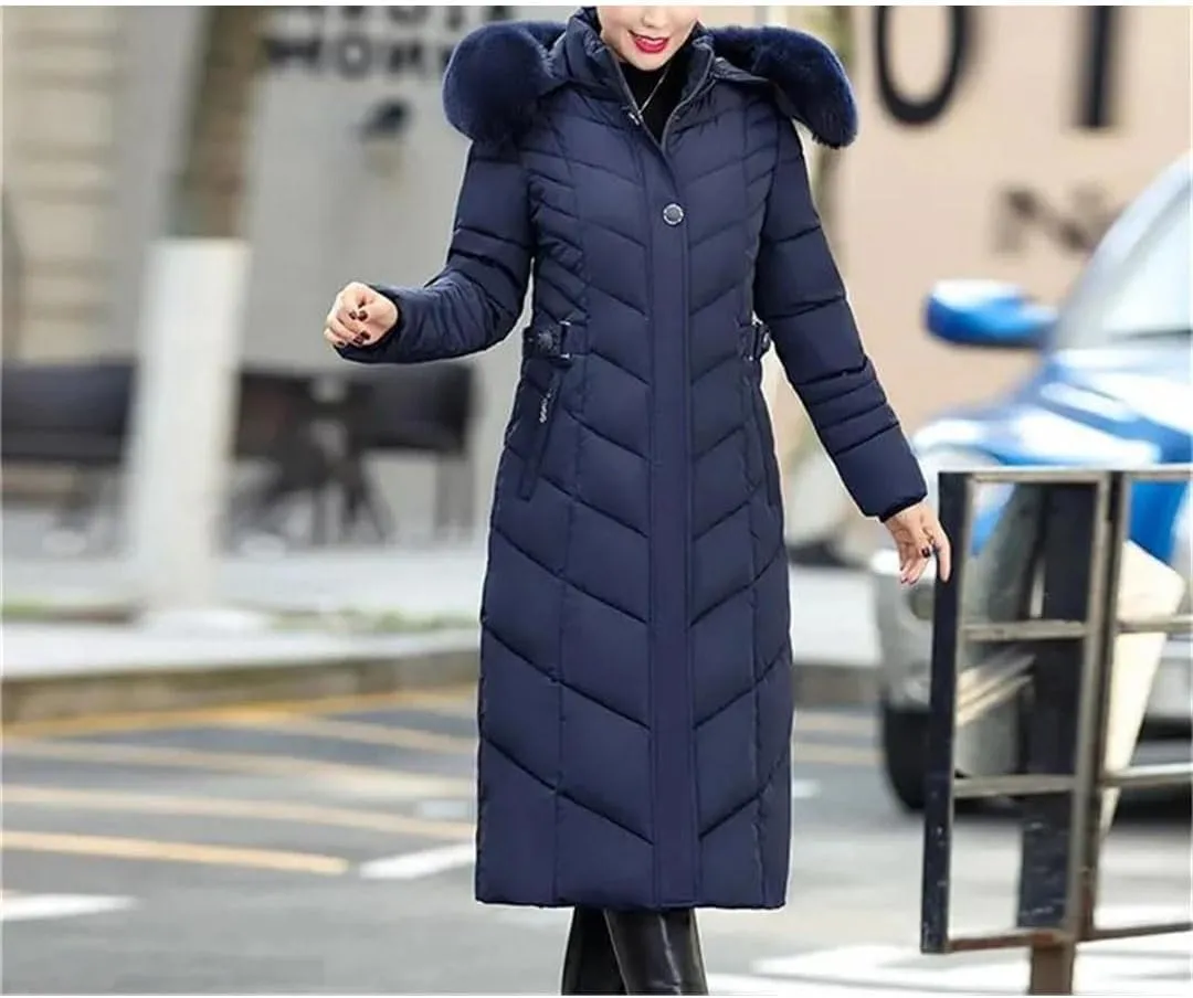 Pegsmio Women Winter Jacket Parkas Hooded Warm Long Thick Cotton Padded Coat Mom Outwear