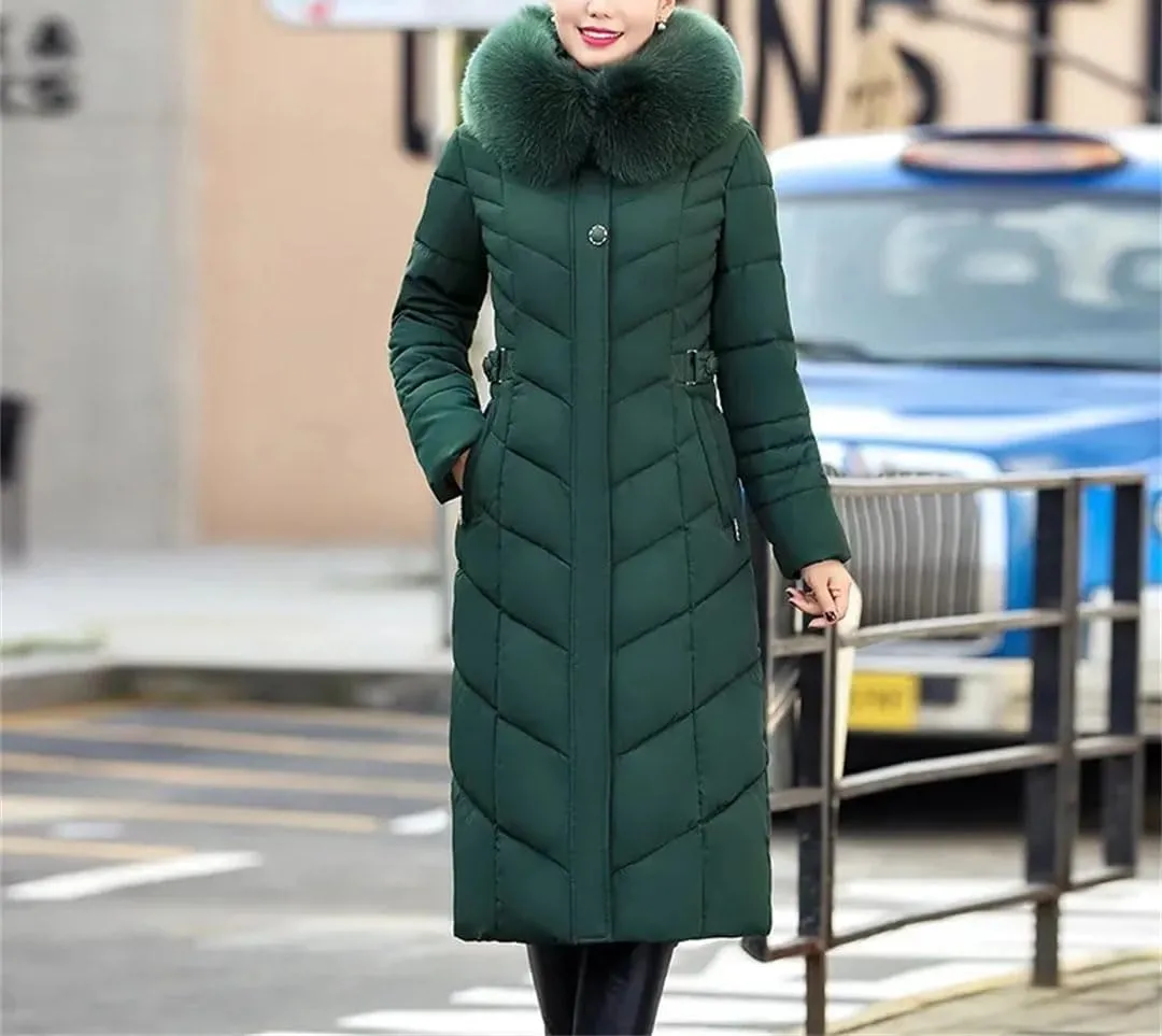 Pegsmio Women Winter Jacket Parkas Hooded Warm Long Thick Cotton Padded Coat Mom Outwear