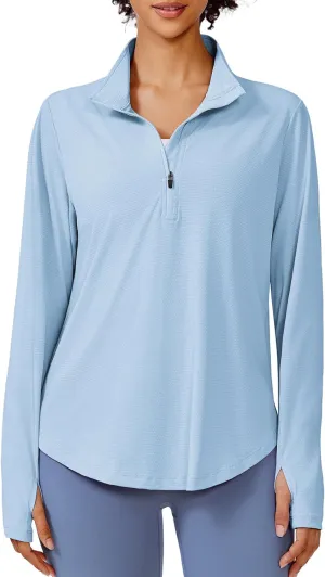PINSPARK Long Sleeve Workout Tops for Women UPF 50  Sun Shirts Half Zip Quick Dry Hiking Athletic Running Fishing Shirts