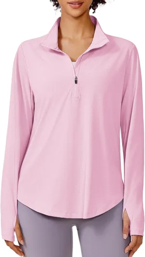 PINSPARK Long Sleeve Workout Tops for Women UPF 50  Sun Shirts Half Zip Quick Dry Hiking Athletic Running Fishing Shirts