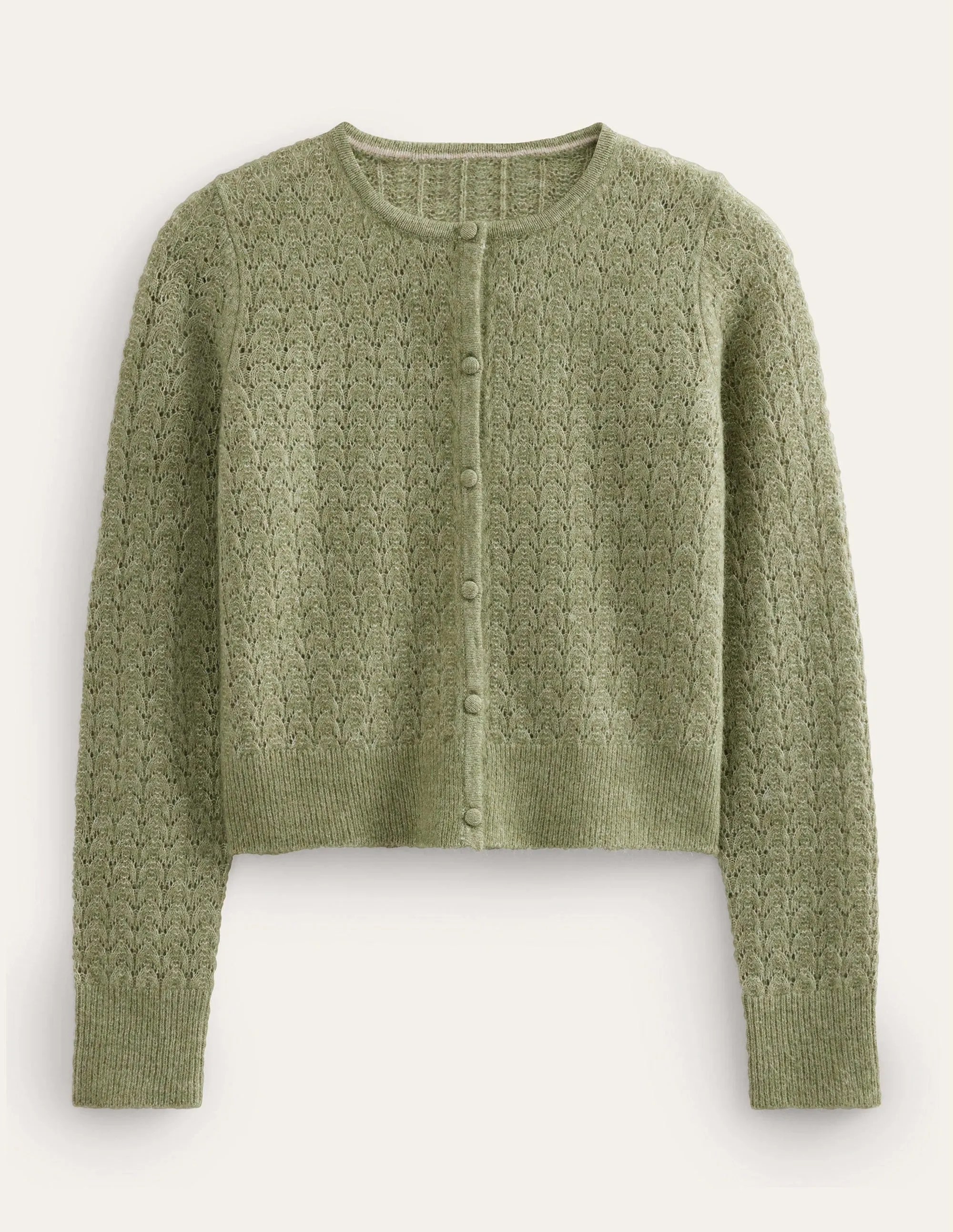 Pointelle Long-Sleeve Cardigan-Stone Green