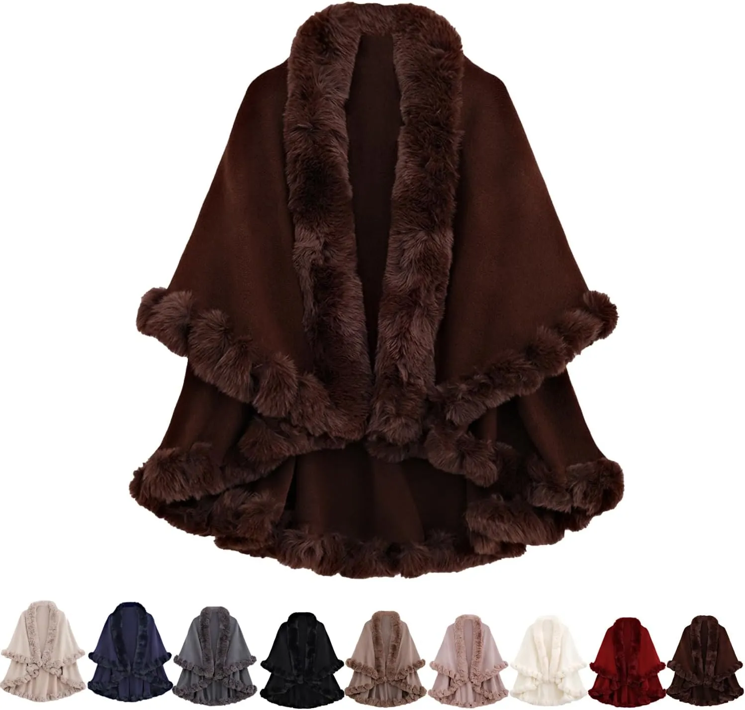 Ponchos for Women Faux Rabbit Fur Cardigan Cloak Winter Warm Shawl Hooded Poncho Sweater Cape Coat