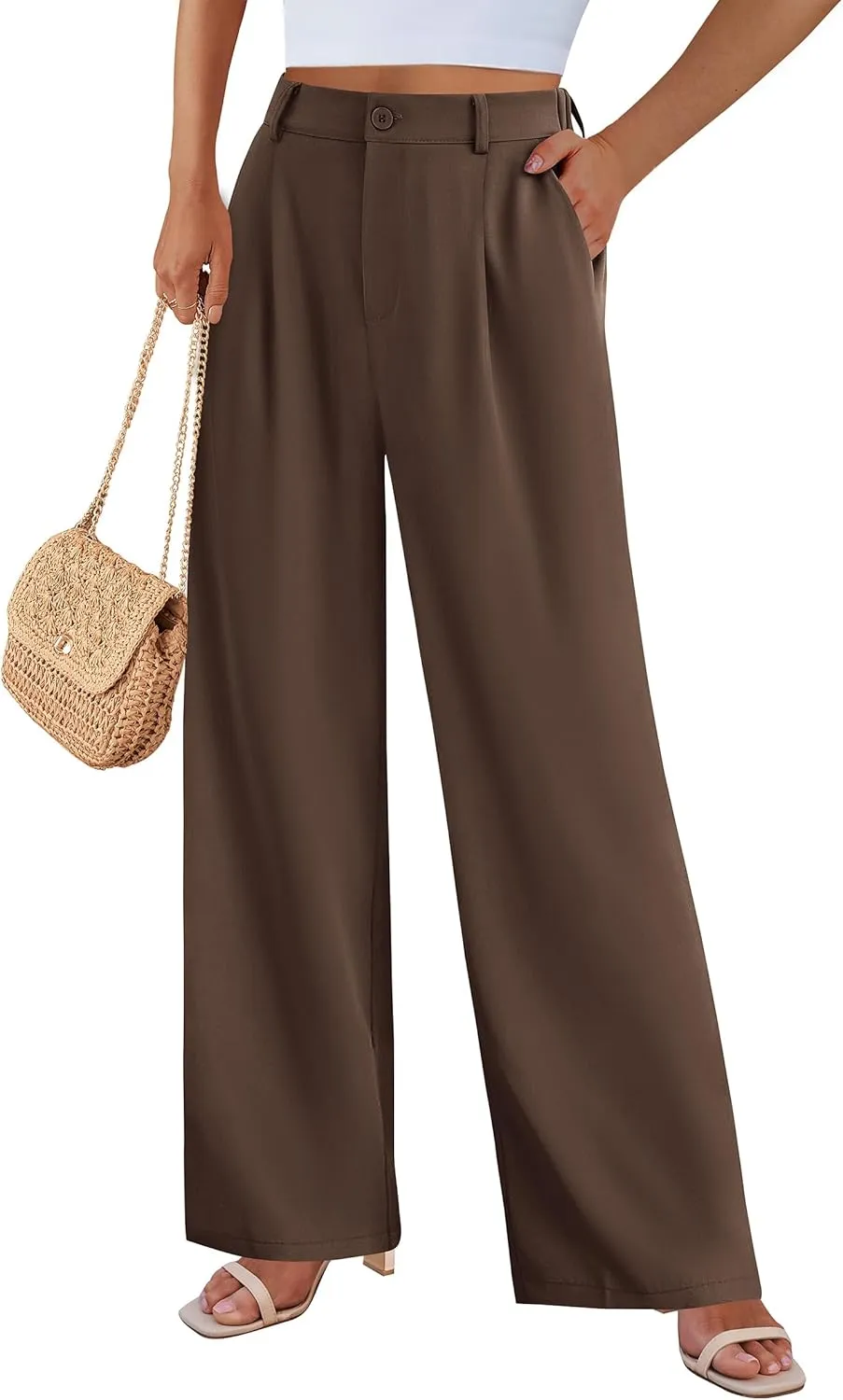 PRETTYGARDEN Palazzo Pants for Women Dressy High Elastic Waisted Business Casual Wide Leg Trousers Pant