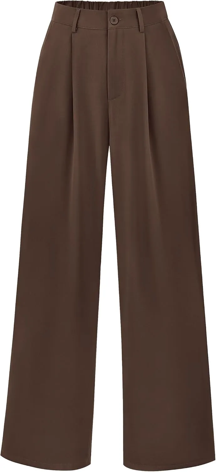 PRETTYGARDEN Palazzo Pants for Women Dressy High Elastic Waisted Business Casual Wide Leg Trousers Pant