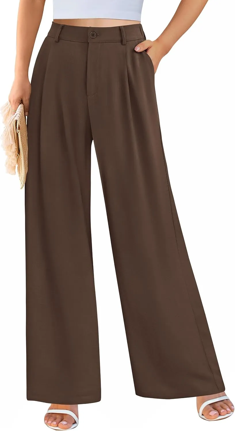PRETTYGARDEN Palazzo Pants for Women Dressy High Elastic Waisted Business Casual Wide Leg Trousers Pant