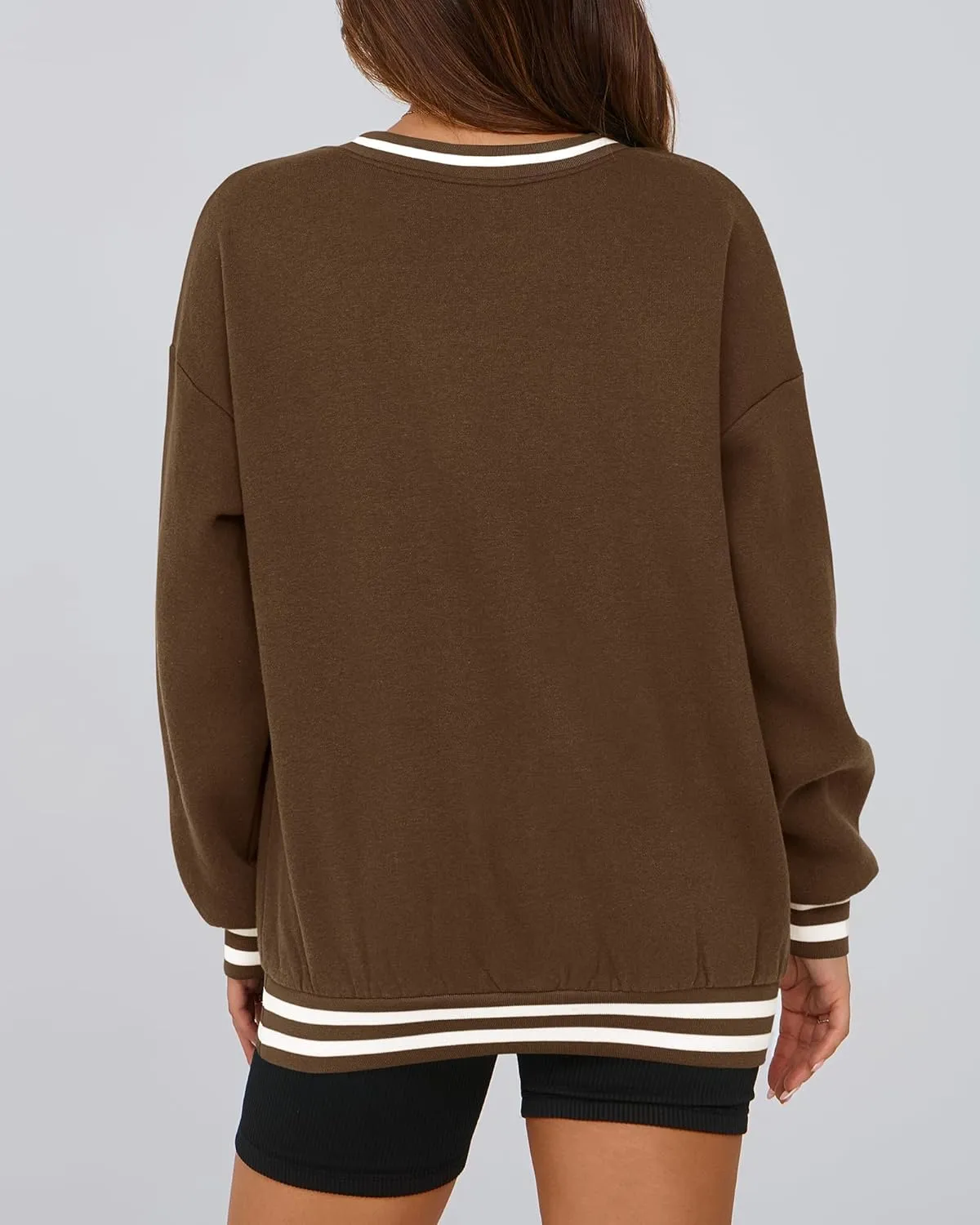 PRETTYGARDEN Women's Oversized Sweatshirts Casual Long Sleeve Stripes Knit V Neck Pullover Top Spring Teens Preppy Clothes