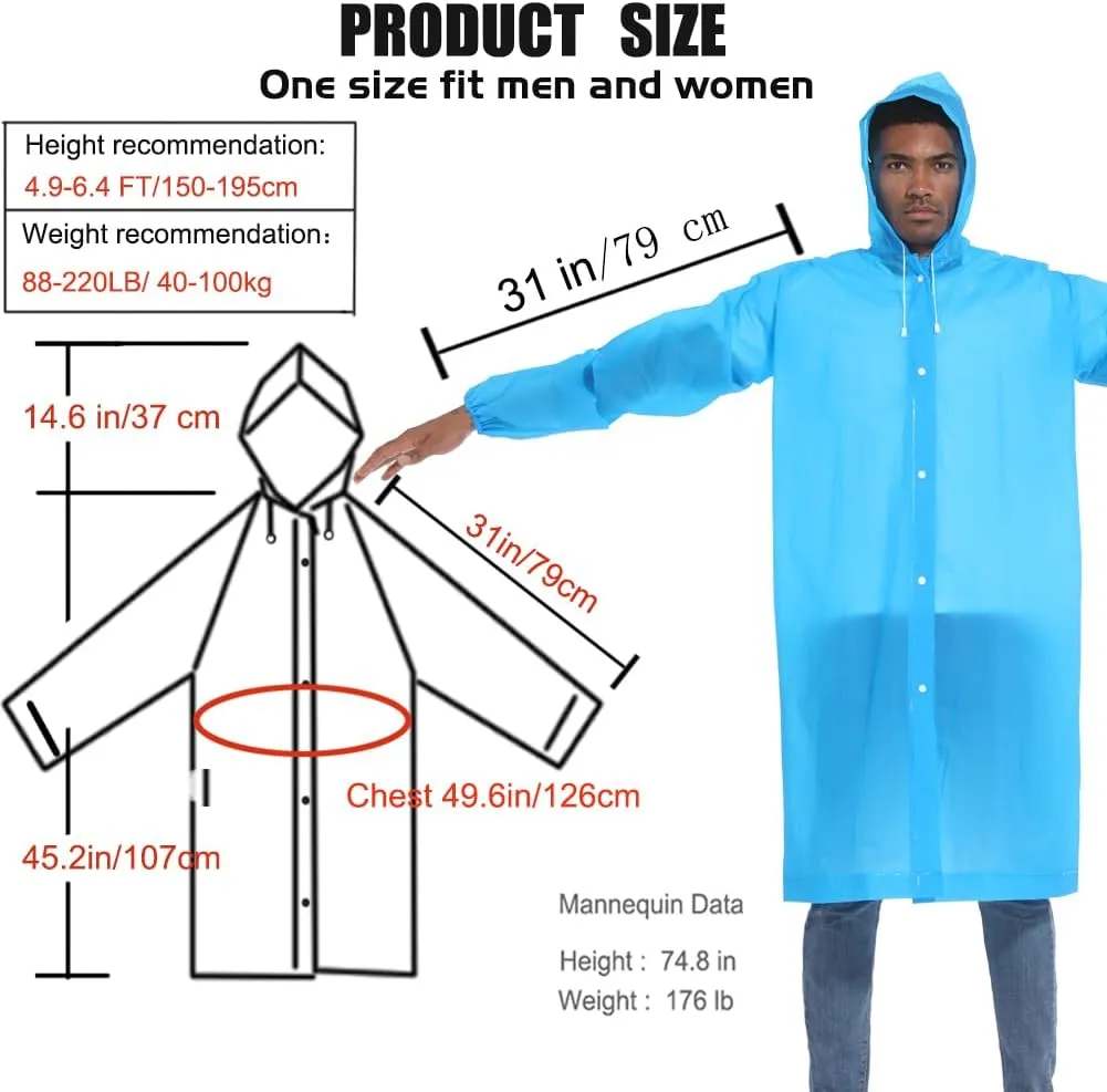 Rain Ponchos for Adults Raincoats (2 PACK) Reusable Rain Jackets Emergency Rain Ponchos with Hooded