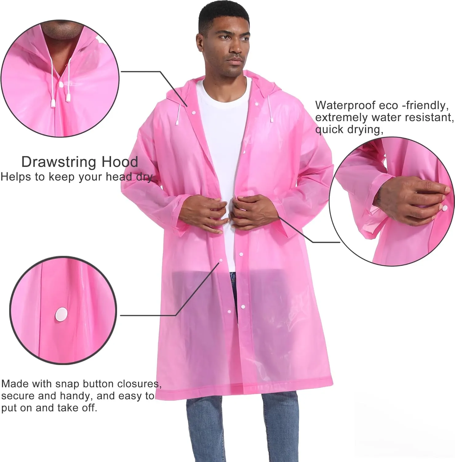 Rain Ponchos for Adults Raincoats (2 PACK) Reusable Rain Jackets Emergency Rain Ponchos with Hooded
