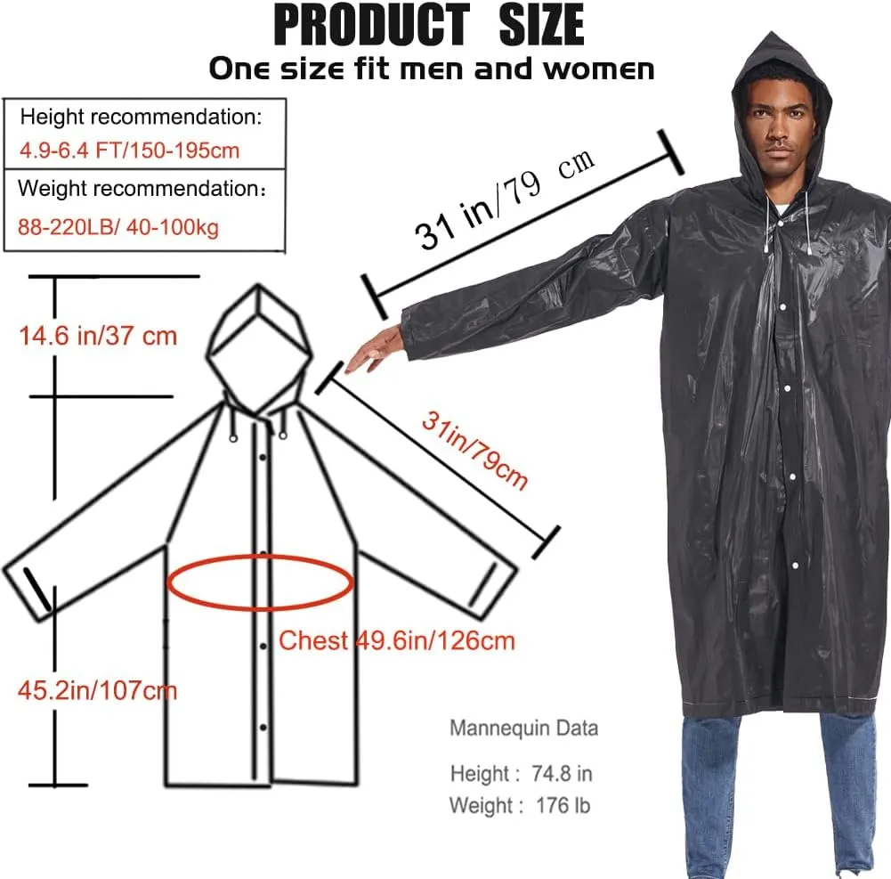 Rain Ponchos for Adults Raincoats (2 PACK) Reusable Rain Jackets Emergency Rain Ponchos with Hooded