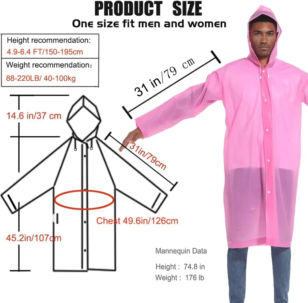 Rain Ponchos for Adults Raincoats (2 PACK) Reusable Rain Jackets Emergency Rain Ponchos with Hooded