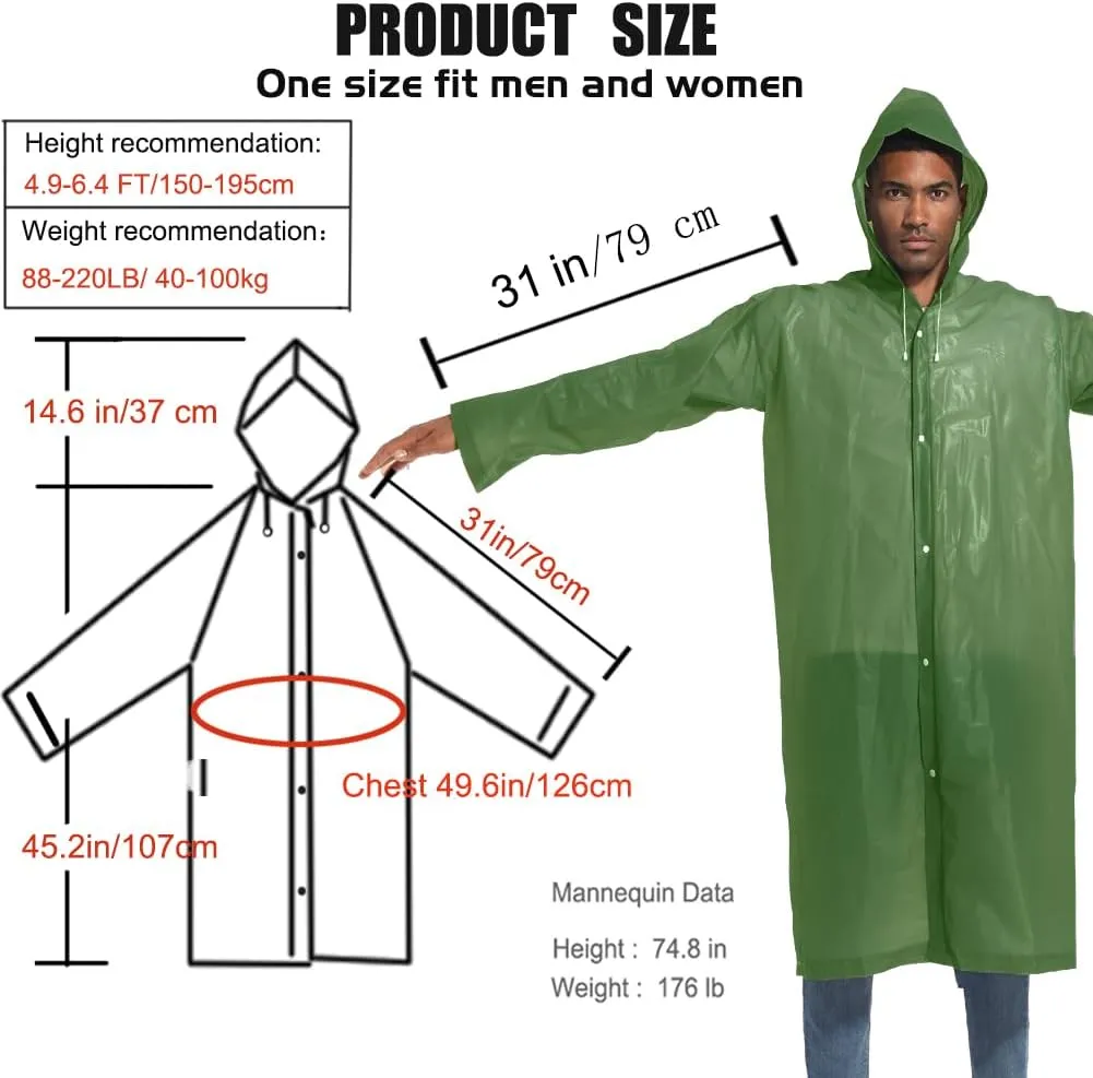 Rain Ponchos for Adults Raincoats (2 PACK) Reusable Rain Jackets Emergency Rain Ponchos with Hooded