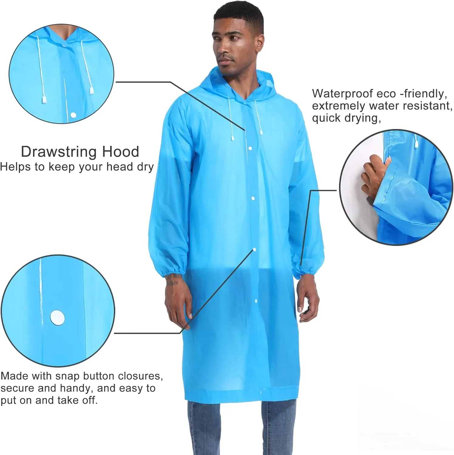 Rain Ponchos for Adults Raincoats (2 PACK) Reusable Rain Jackets Emergency Rain Ponchos with Hooded
