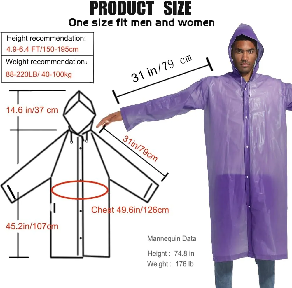 Rain Ponchos for Adults Raincoats (2 PACK) Reusable Rain Jackets Emergency Rain Ponchos with Hooded