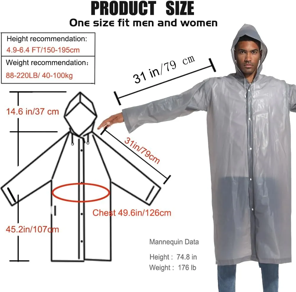 Rain Ponchos for Adults Raincoats (2 PACK) Reusable Rain Jackets Emergency Rain Ponchos with Hooded