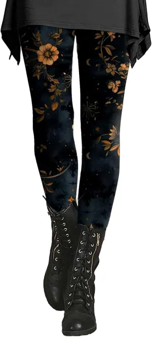 Retro Floral Printed Leggings High Waisted Yoga Pants for Women Workout Running Sports Tummy Control Stretch Trousers