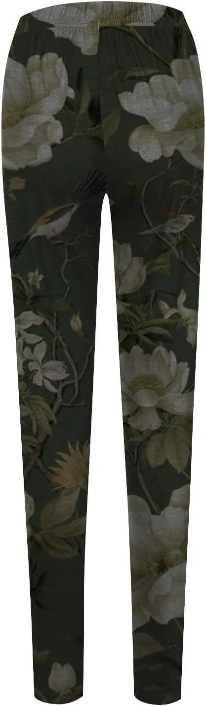 Retro Floral Printed Leggings High Waisted Yoga Pants for Women Workout Running Sports Tummy Control Stretch Trousers