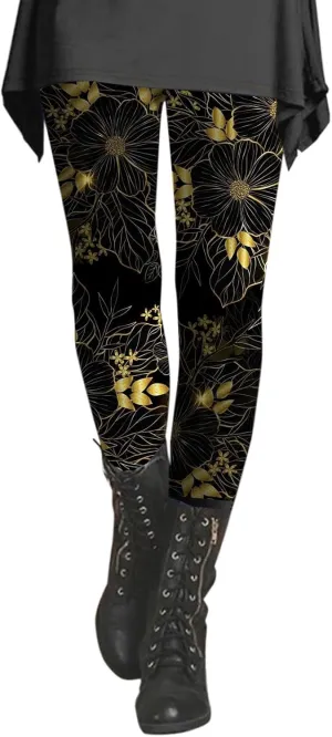 Retro Floral Printed Leggings High Waisted Yoga Pants for Women Workout Running Sports Tummy Control Stretch Trousers