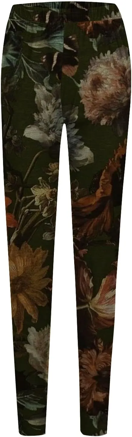 Retro Floral Printed Leggings High Waisted Yoga Pants for Women Workout Running Sports Tummy Control Stretch Trousers