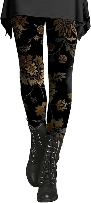 Retro Floral Printed Leggings High Waisted Yoga Pants for Women Workout Running Sports Tummy Control Stretch Trousers