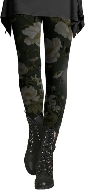 Retro Floral Printed Leggings High Waisted Yoga Pants for Women Workout Running Sports Tummy Control Stretch Trousers