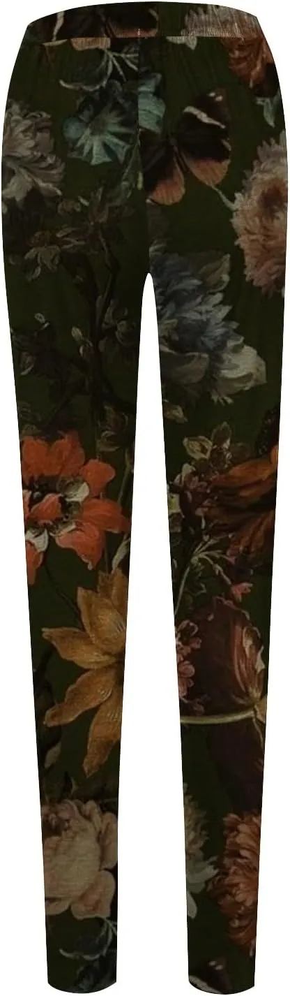 Retro Floral Printed Leggings High Waisted Yoga Pants for Women Workout Running Sports Tummy Control Stretch Trousers