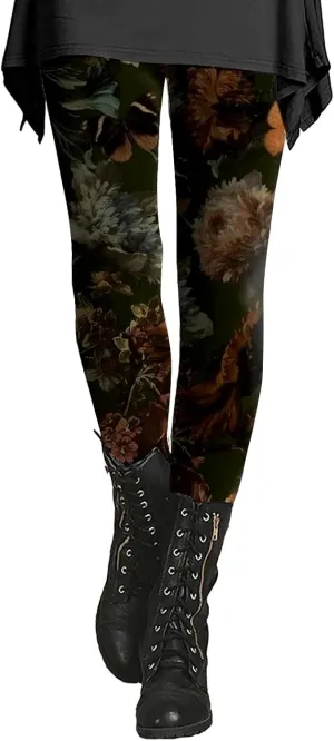 Retro Floral Printed Leggings High Waisted Yoga Pants for Women Workout Running Sports Tummy Control Stretch Trousers