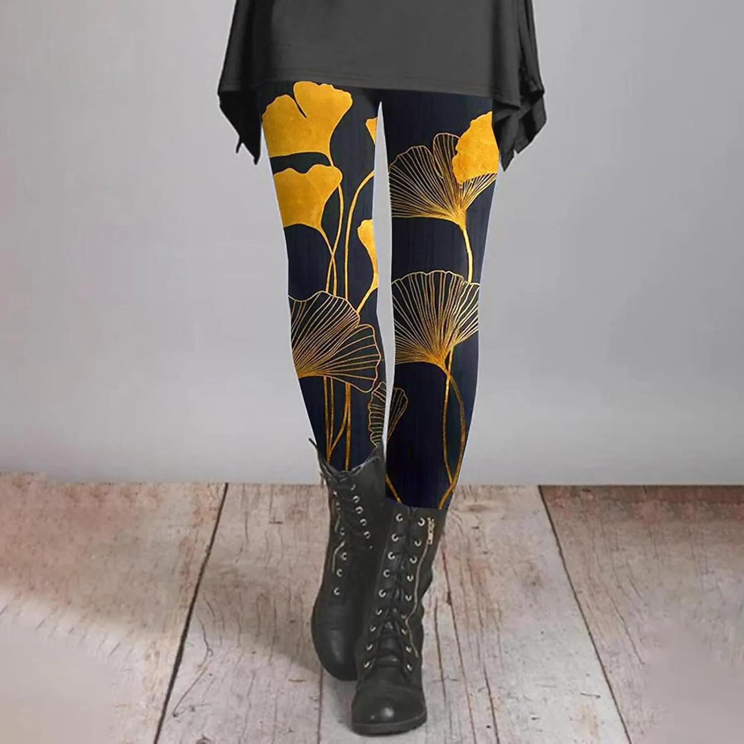 Retro Floral Printed Leggings High Waisted Yoga Pants for Women Workout Running Sports Tummy Control Stretch Trousers