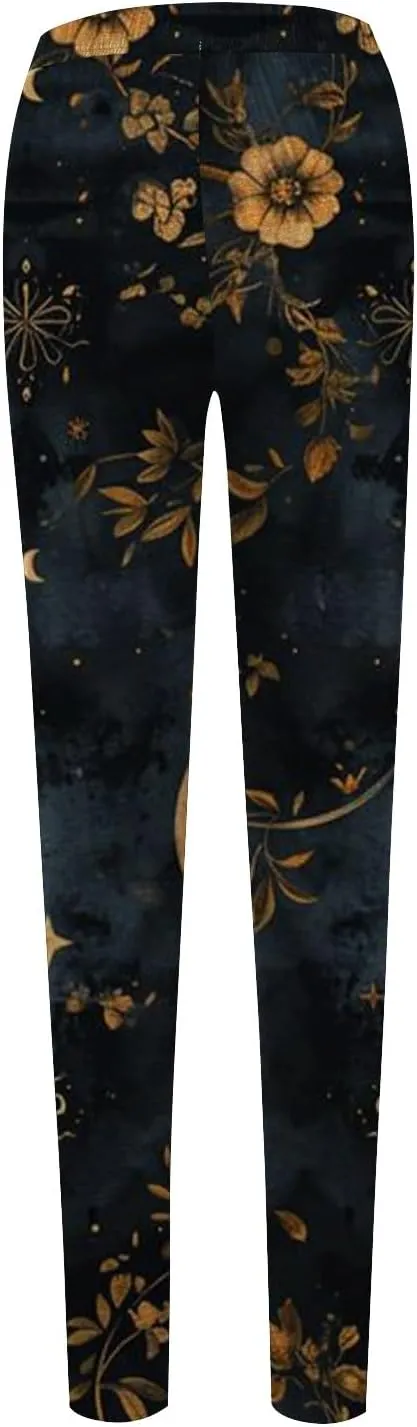 Retro Floral Printed Leggings High Waisted Yoga Pants for Women Workout Running Sports Tummy Control Stretch Trousers