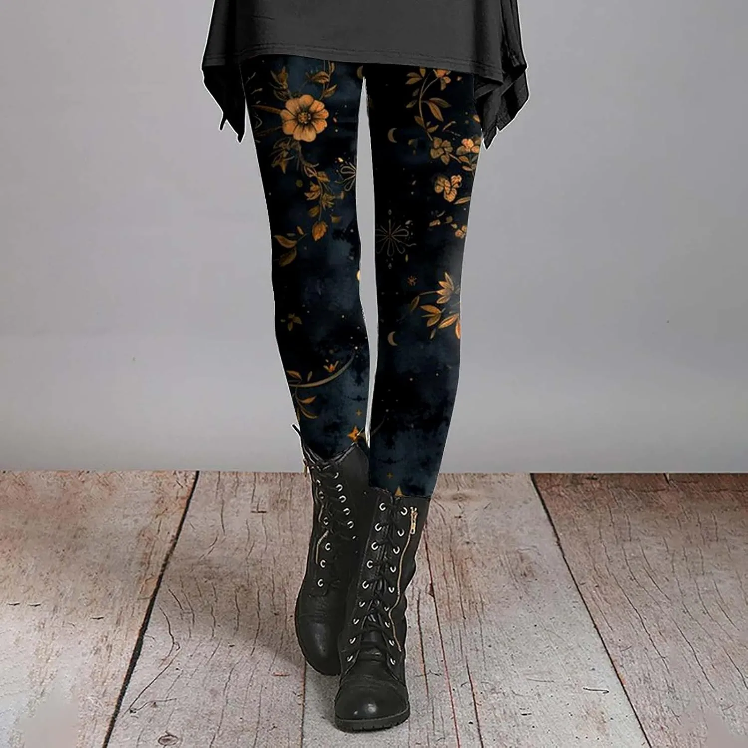 Retro Floral Printed Leggings High Waisted Yoga Pants for Women Workout Running Sports Tummy Control Stretch Trousers