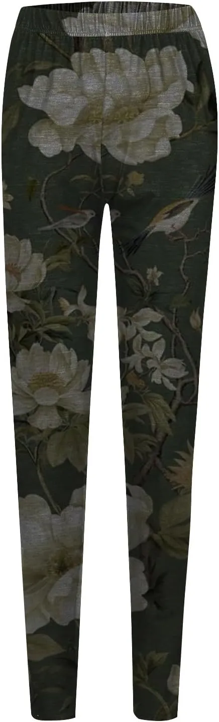 Retro Floral Printed Leggings High Waisted Yoga Pants for Women Workout Running Sports Tummy Control Stretch Trousers
