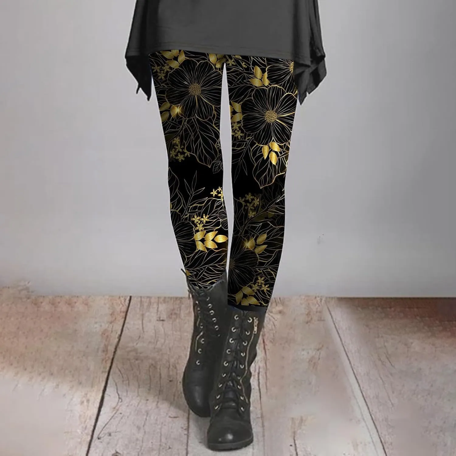 Retro Floral Printed Leggings High Waisted Yoga Pants for Women Workout Running Sports Tummy Control Stretch Trousers